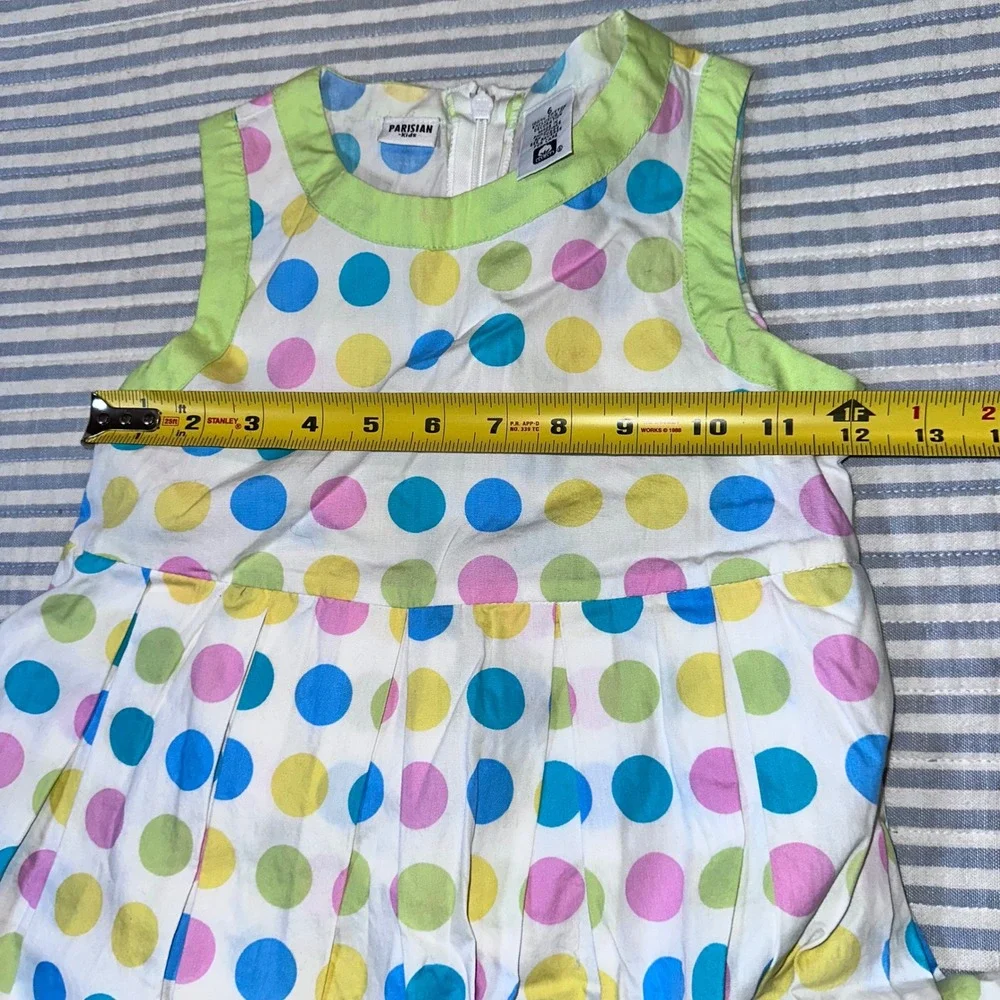 Parisian Kids Girls Size 6 Polka Dot Sleeveless Cotton Dress Multi-Color White